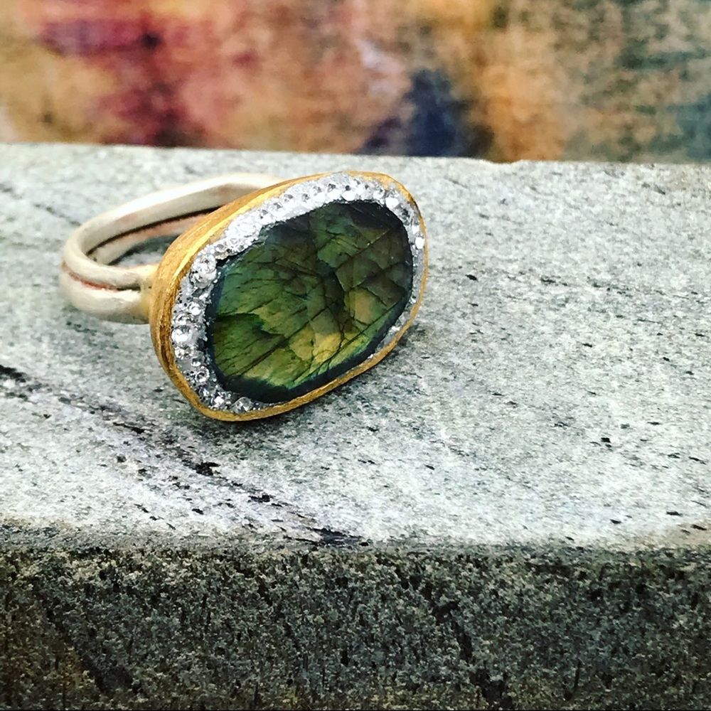 Matana Handmade Labradorite Statement Pavé Ring - Picture 2 of 5